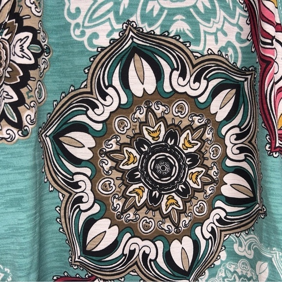 LARGE 42 POPS BLUE BOHO RUFFLE SLEEVELESS STRETCH BLOUSE TOP PAISLEY - Picture 9 of 11